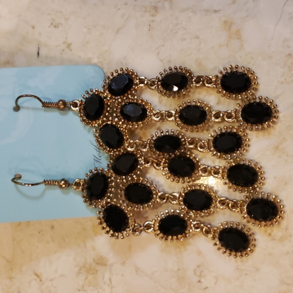 NWT Black Gold Chandelier Earrings